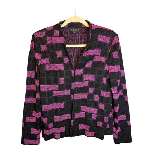 Ming Wang Jacket Cardigan Size Petite Large‎ Arty Office Purple Black - Picture 1 of 4